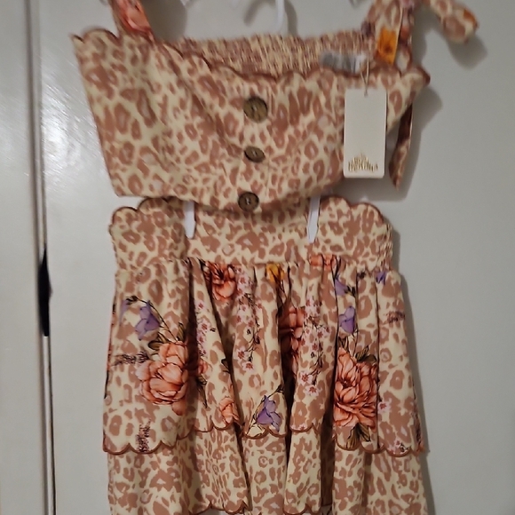 Agua Bendita Kids Casual Dress in Tan and Pink Floral - Picture 4 of 4
